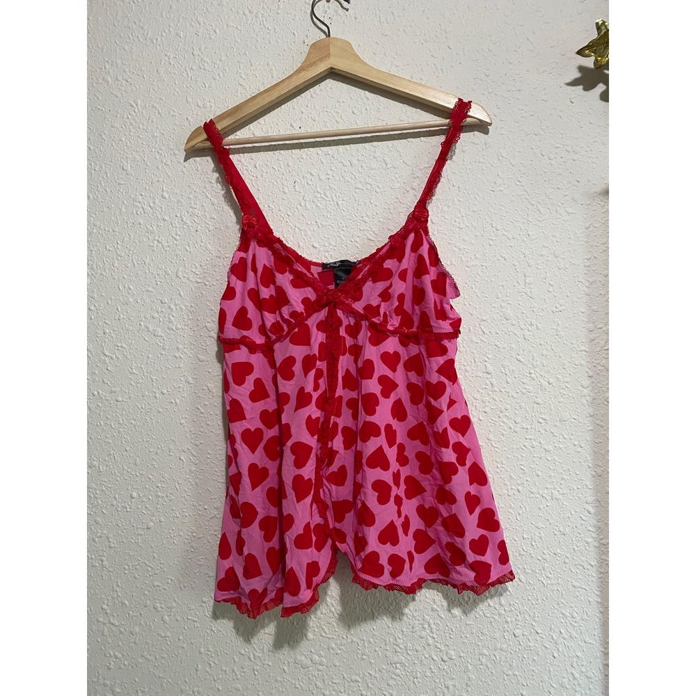 Vintage Smart & Sexy Pink Red Heart Lace Babydoll romance Sleepwear Cami Top XL